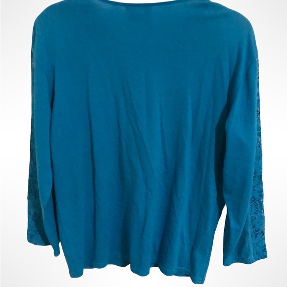 S107 Vintage 80’s Teal Fringe Lace Blouse - Picture 3 of 6